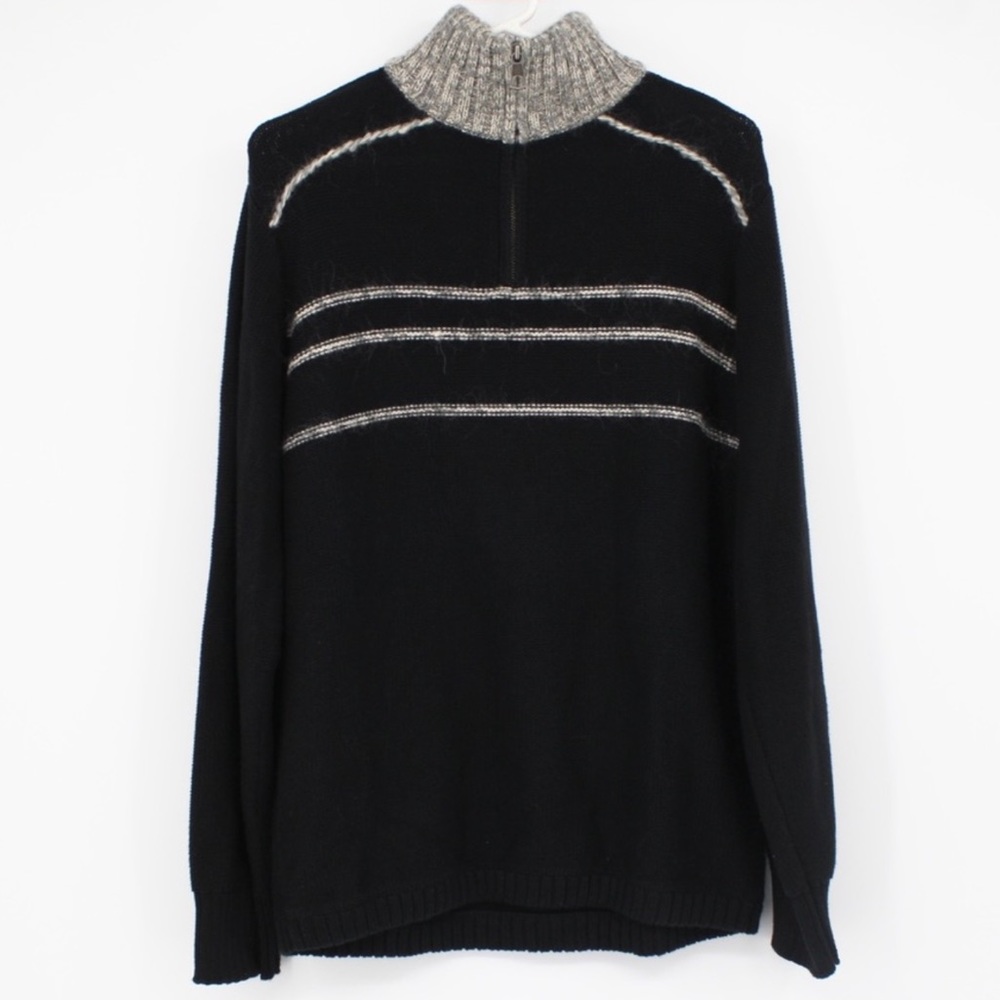 TOMMY HILFIGER Sweater Black Grey Gray Quarter Zip Cotton Mohair Wool Size M